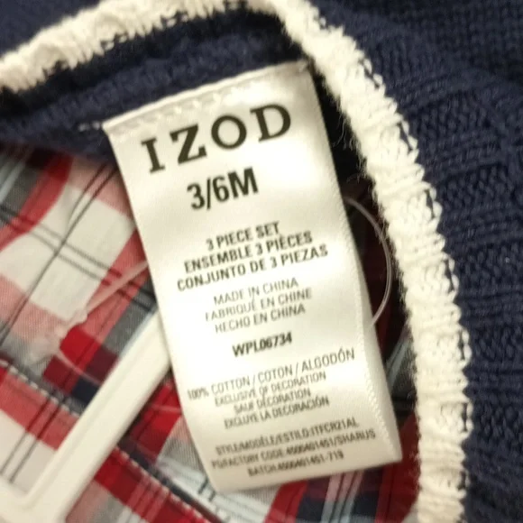 NWT IZOD Baby Christmas matching sets 3pc plaid sweater vest/shirt/pants Sz 3-6m - Picture 5 of 10